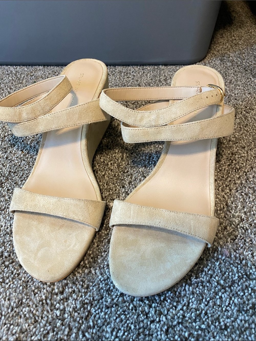 Stuart Weitzman Beige Suede Wedge Sandals - Picture 2 of 14
